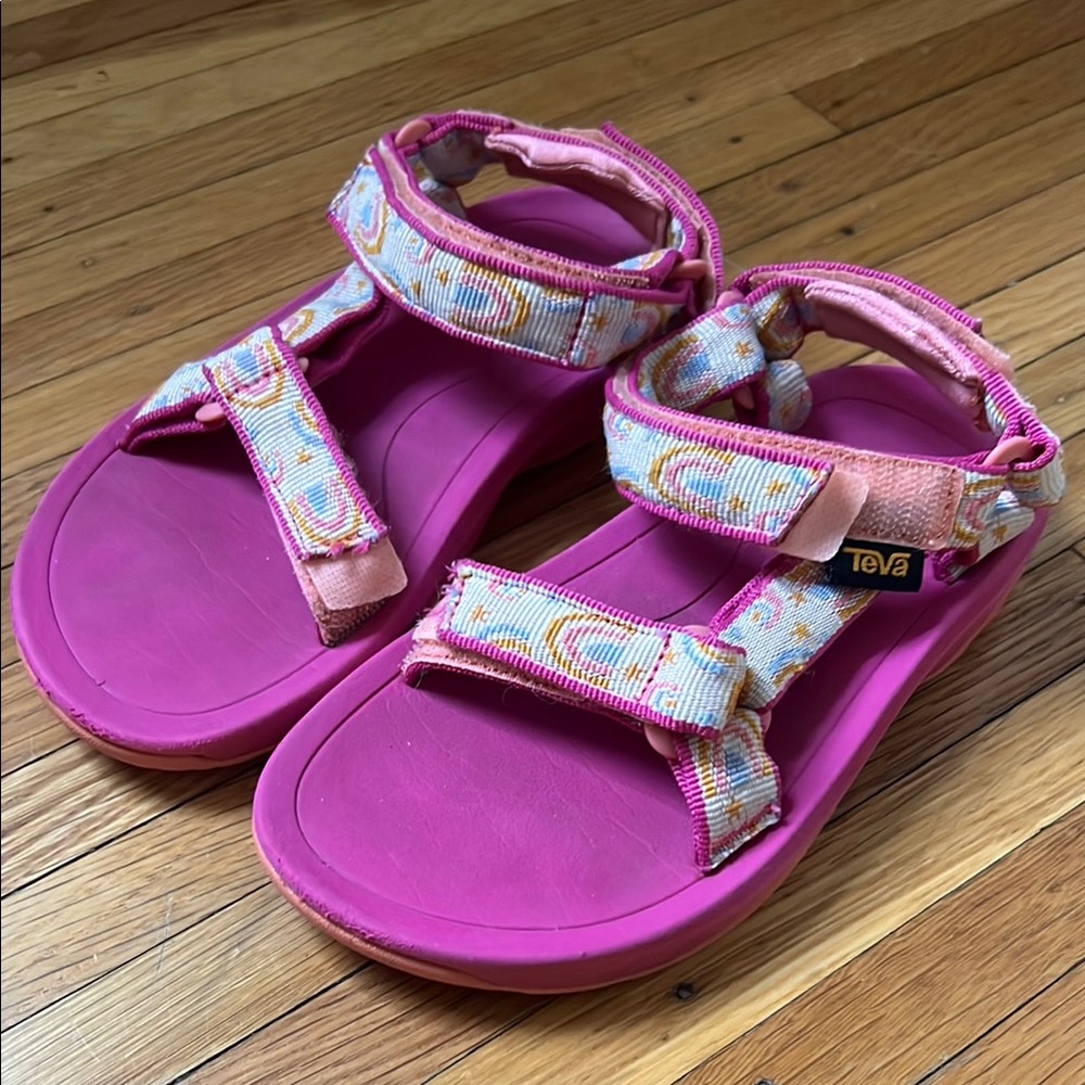 Teva Kids Hurricane Pink and Rainbow Strap Sandals Girls Size 12
